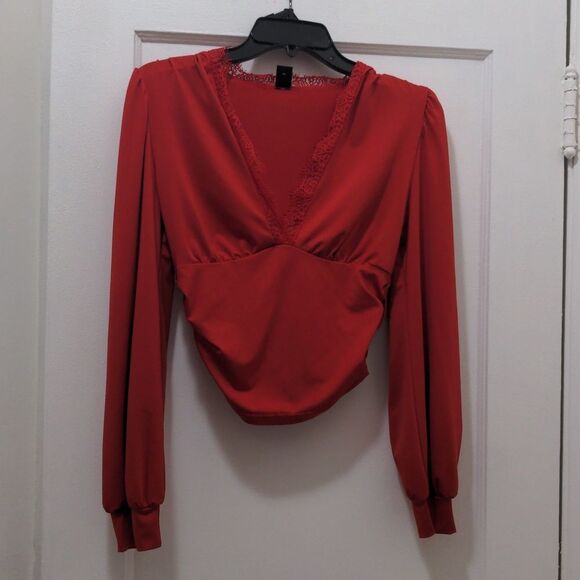 Shein Red Size Small Blouse long sleeves - Picture 1 of 5